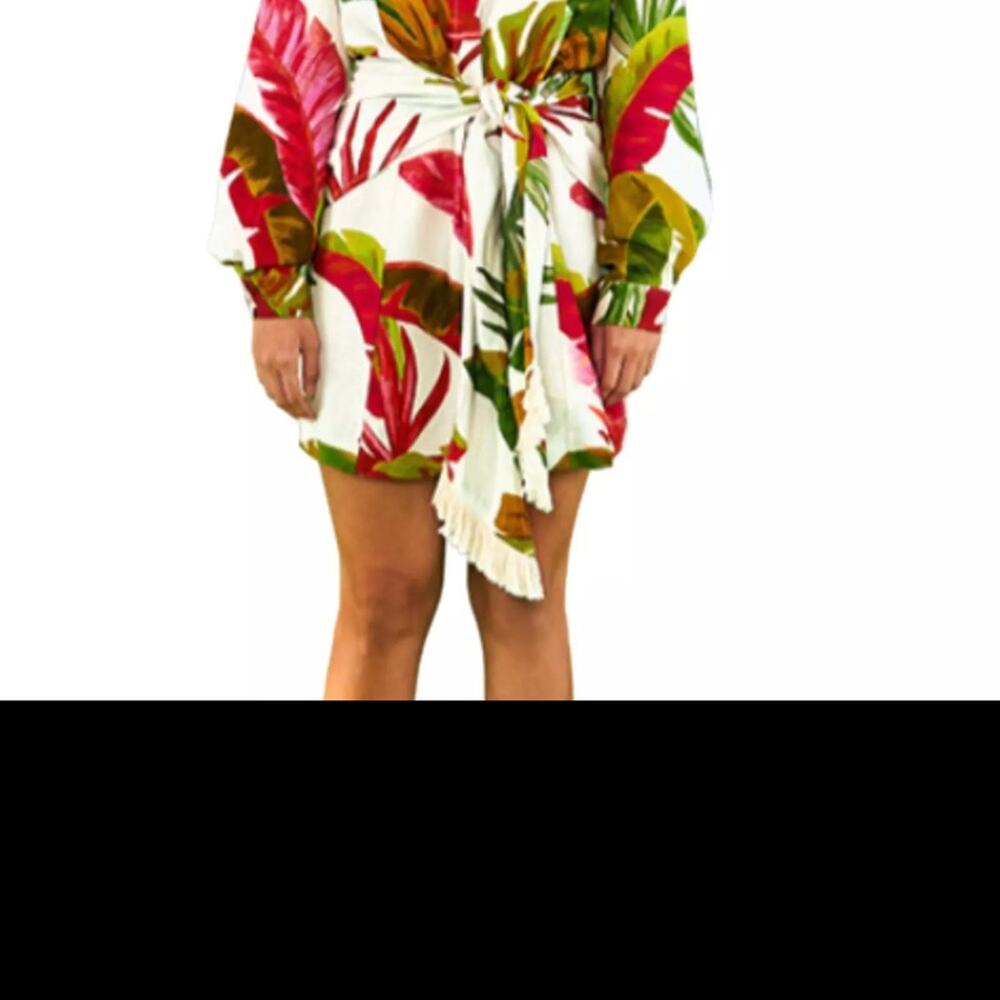 FARM RIO Spring Forest Long Sleeve Linen Blend Minidress In Multi XSmall - Picture 2 of 10